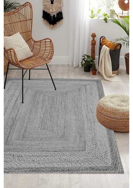 Dijital Kaymaz Yıkanabilir Hasır Jüt Görünüm Modern Salon Halısı Mutfak Halısı Balkon Halısı 4117