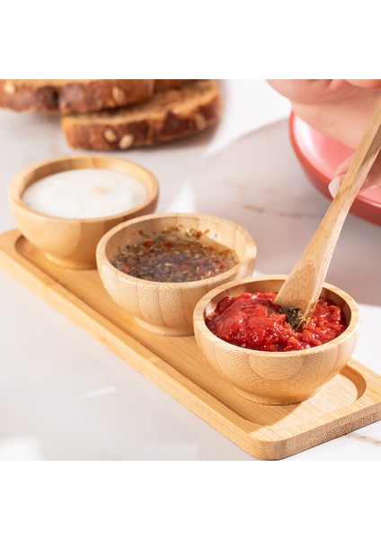 2078 3lü Ahşap Bambu Standlı Kase Sosluk Reçellik Çerezlik Ikramlık Sunumluk Seti Takımı modelleri