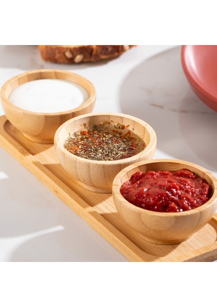 2078 3lü Ahşap Bambu Standlı Kase Sosluk Reçellik Çerezlik Ikramlık Sunumluk Seti Takımı fırsatları