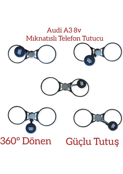 Audi A3 Uyumlu 8V 2013-2020 Audi Logolu Kelebek Açılabilir 360 * Dönen Mıknatıslı Telefon Tutucu fiyatları