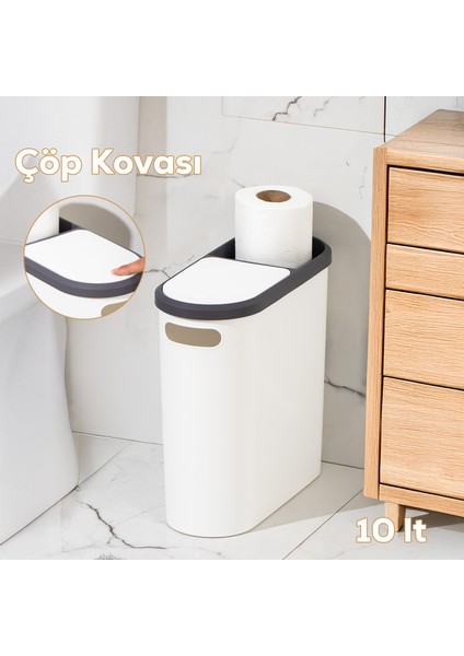 M-325 Çöp Kutusu Banyo Mutfak Çöp Kovası Kapaklı Banyo Çöp Kovası 10LT