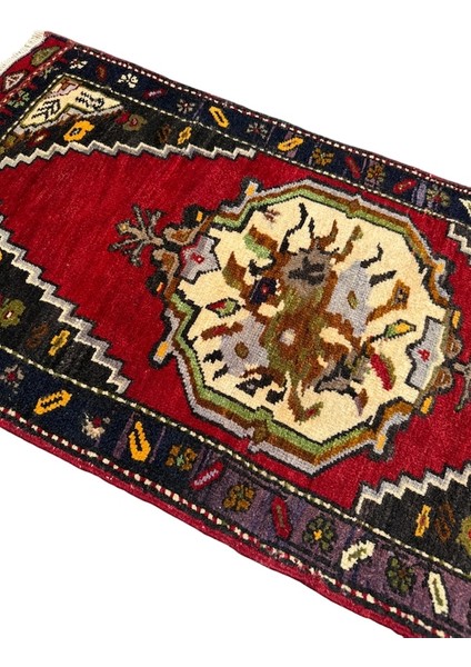 El Dokuma Sıfır Küçük Karabağ Halısı 54X110 Kırmızı Krem Halı modelleri