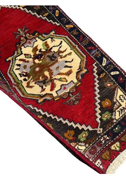 El Dokuma Sıfır Küçük Karabağ Halısı 54X110 Kırmızı Krem Halı fırsatları