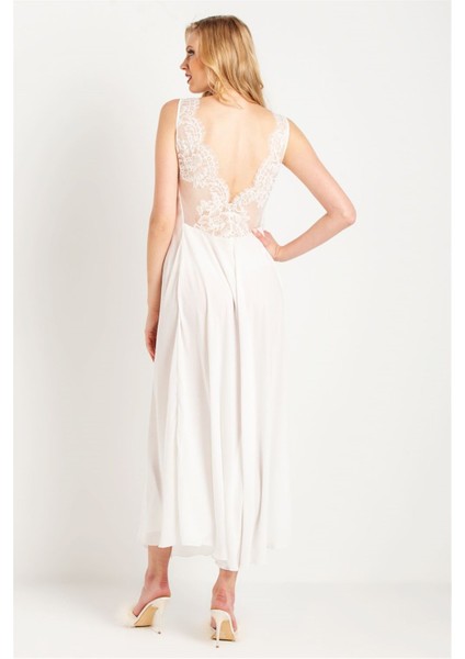 71770 Kadın Ekru Püsküllü Dantelli Krep Uzun Gecelik fırsatları