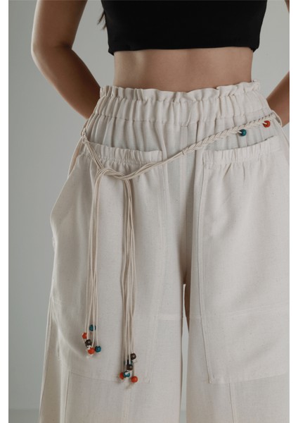 Tasarım Keten Bej Baggy Pantolon modelleri