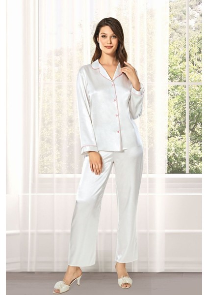 Kadın Ekru Saten Çeyiz Seti 6 Parça Dantelli Sabahlık Gecelik Pijama Şortlu Takım indirimleri