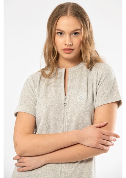 621 Gri Kadın Rahat Fermuarlı Elbise Gecelik