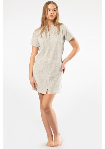 621 Gri Kadın Rahat Fermuarlı Elbise Gecelik fiyatları