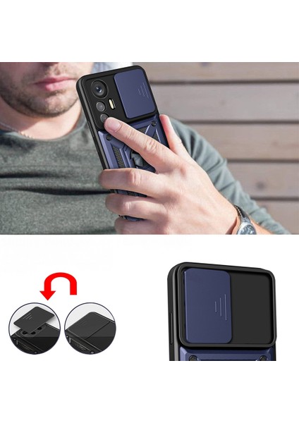 Mi 12 Lite Kılıf Magnetik Standlı Kamera Korumalı Hzrv Sürgülü Vega Kapak - Siyah