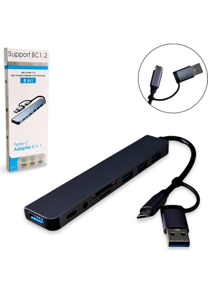 TY-8801 8ın 1 Çevirici Tf/sd USB 2.0-3.0 Type-C 3.5 Audio