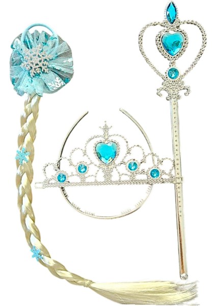Elsa Karlar Ülkesi Parti Seti Sihirli Asa, Örgü Saç ve Taç Seti fiyatları