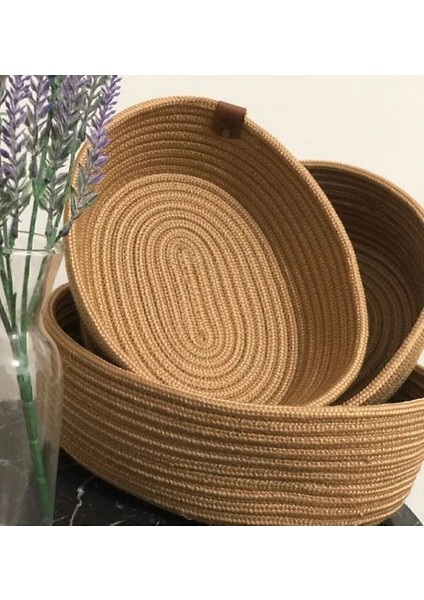 3'lü Oval Hasır Sepet 18*28CM Gold-Kahve modelleri