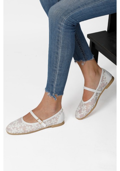Beyaz File Çiçek Nakışlı Şık Babet Ayakkabı Günlük Kadın Babet fiyatları
