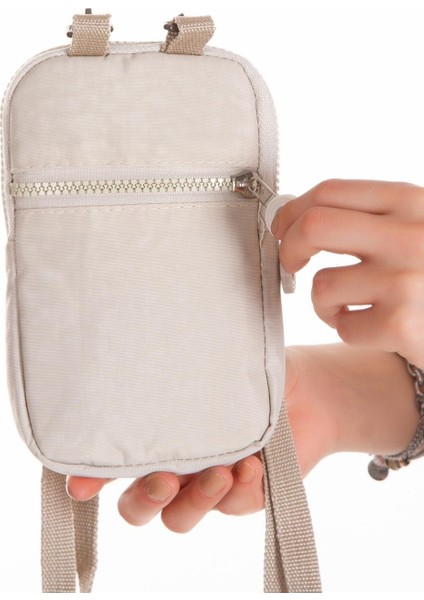 Kadın Krinkıl Kumaş Telefonluk Günlük Cüzdan ve Omuz Çantası newpolo124 - Bej indirimleri