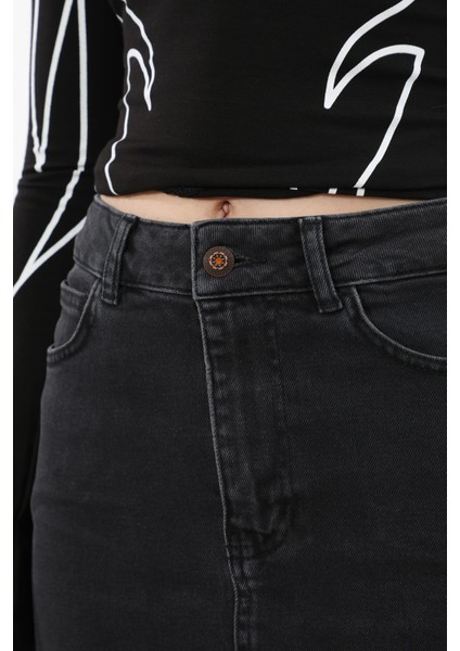 Kadın Likralı Antrasit Mini Jean Etek