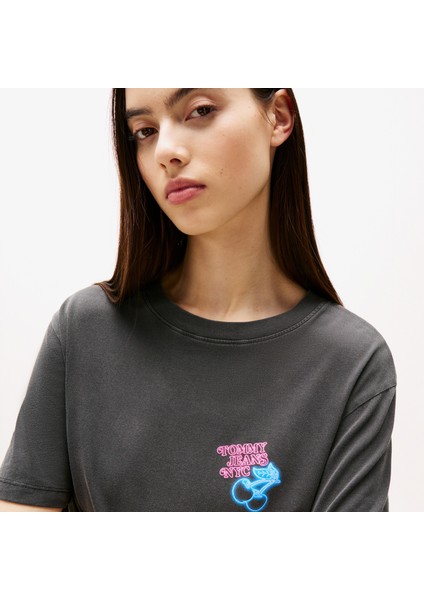 Relaxed Neon Kadın Gri T-Shirt.0gj fırsatları