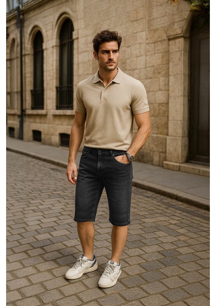 Erkek Esnek Likralı Jean Şort