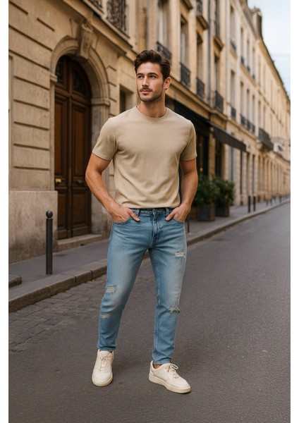 Erkek Yırtık Detaylı Jean Pantolon