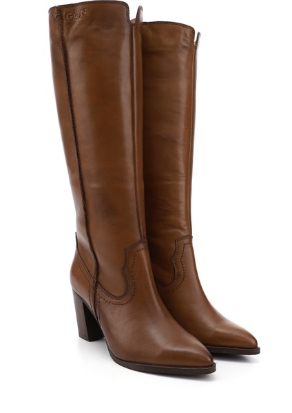 Kadın Taba Sivri Burun Kalın Topuklu Hakiki Deri Çizme modelleri