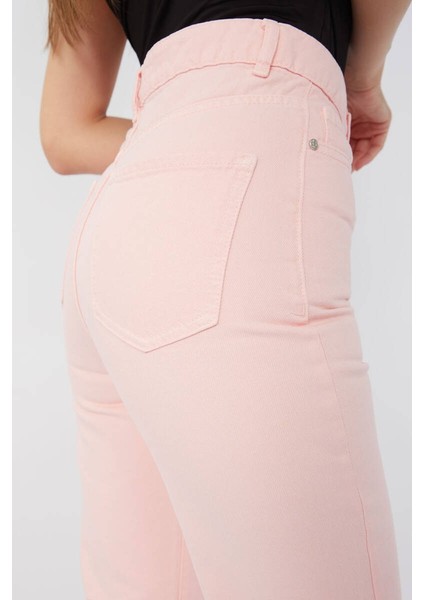 Kadın Basic Paçası Kesik Jean Pantolon Pembe
