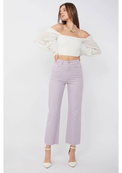 Kadın Basic Paçası Kesik Jean Pantolon Lila fiyatları