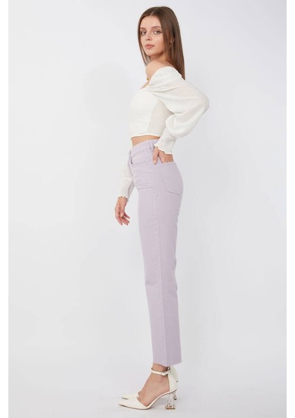 Kadın Basic Paçası Kesik Jean Pantolon Lila modelleri
