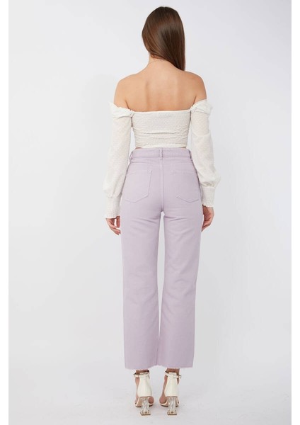 Kadın Basic Paçası Kesik Jean Pantolon Lila fırsatları
