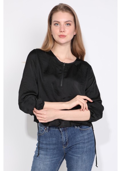 Kadın Yarım Fermuarlı Bluz Siyah fiyatları