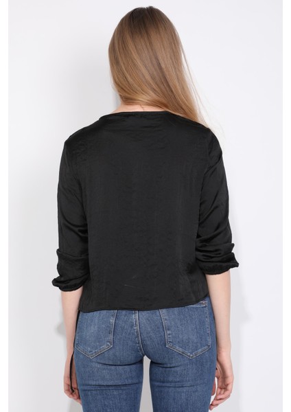Kadın Yarım Fermuarlı Bluz Siyah fırsatları