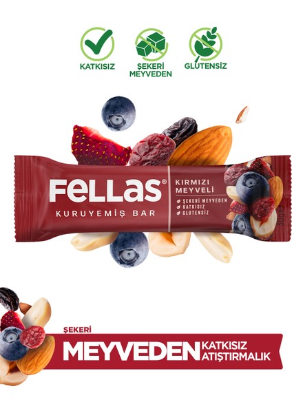 Kırmızı Meyveli Kuruyemiş Bar 30 gr x 12 Adet
