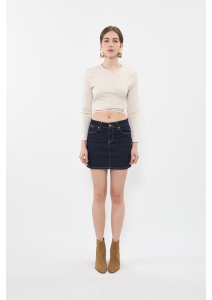 Kadın Lacivert Jean Etek