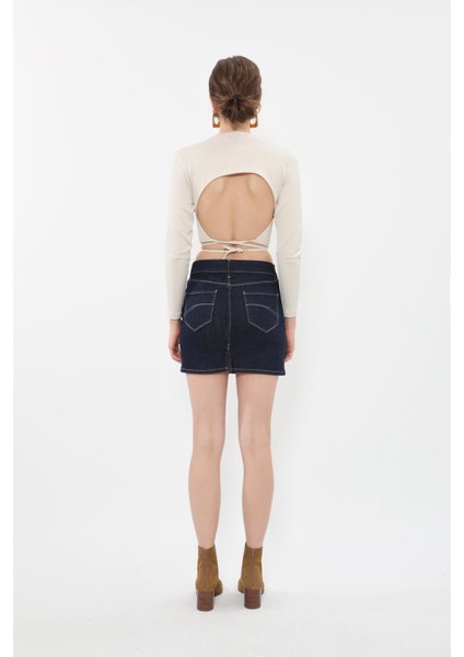 Kadın Lacivert Jean Etek