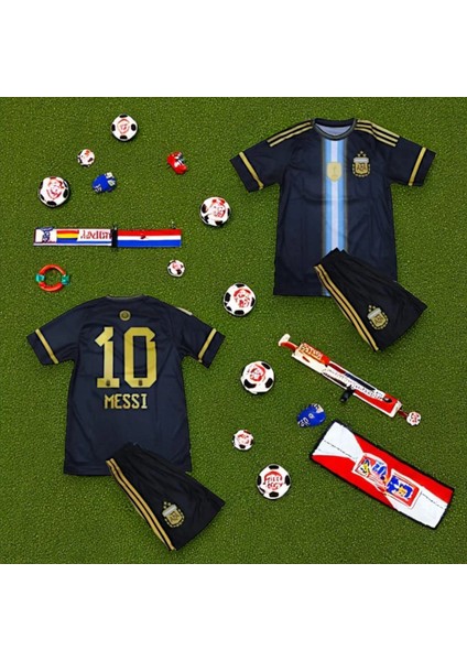 Özel Tasarım Çocuk Dünya Kupası Messi Arjantin Milli Takım Halı Saha Forması Tişört