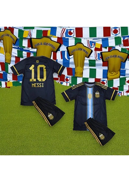 Özel Tasarım Çocuk Dünya Kupası Messi Arjantin Milli Takım Halı Saha Forması Tişört fiyatları