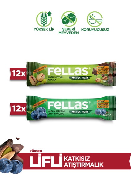 Meyve Bar 40G Ikili Kutu 24 Adet (Antep Fıstıklı x 12 + Yaban Mersinli x 12)