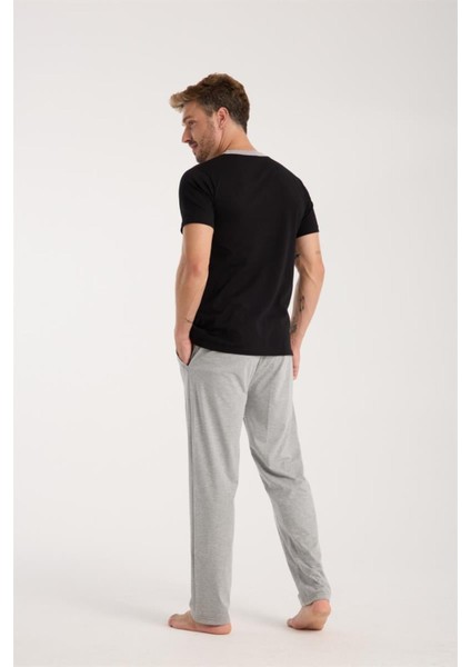 Erkek Siyah Düğmeli Yaka Kısa Kol Pijama Takımı modelleri