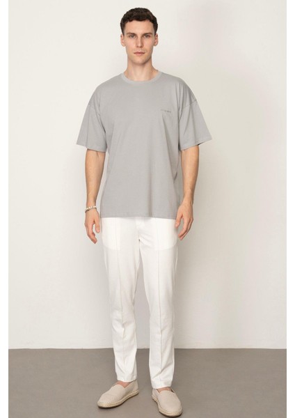 Gri Oversıze Bisiklet Yaka Erkek T-Shirt E1025 modelleri