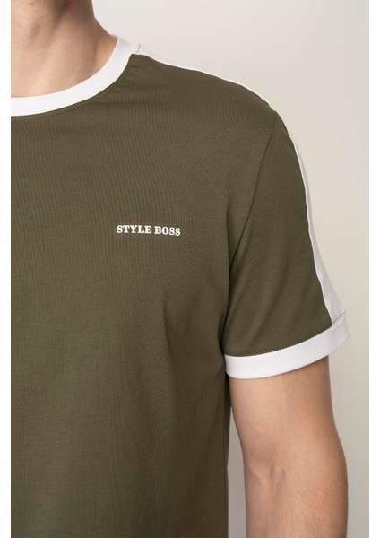 Haki Regular Fit Bisiklet Yaka Erkek T-Shirt E1024 modelleri