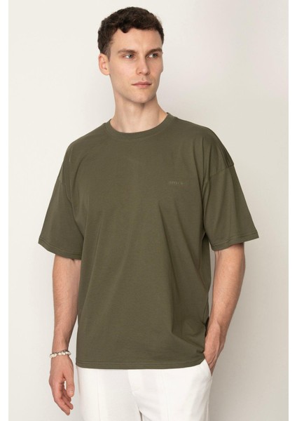 Haki Oversıze Bisiklet Yaka Erkek T-Shirt E1025