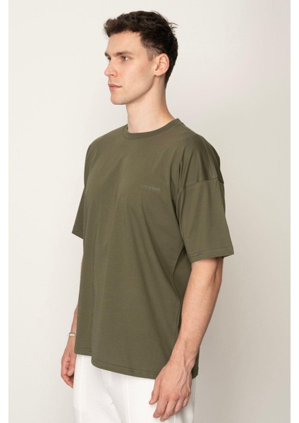 Haki Oversıze Bisiklet Yaka Erkek T-Shirt E1025 fiyatları