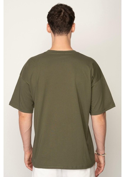 Haki Oversıze Bisiklet Yaka Erkek T-Shirt E1025 modelleri