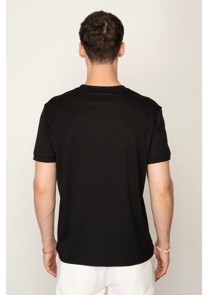 Siyah Regular Fit Bisiklet Yaka Erkek T-Shirt E1023 fırsatları