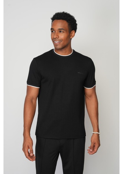 Siyah Regular Fit Bisiklet Yaka Erkek T-Shirt E1015