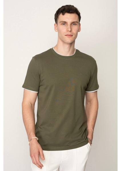 Haki Regular Fit Bisiklet Yaka Erkek T-Shirt E1026