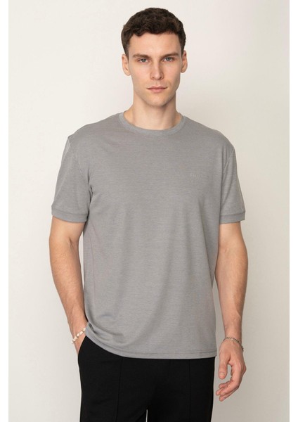 Gri Regular Fit Bisiklet Yaka Erkek T-Shirt E1023