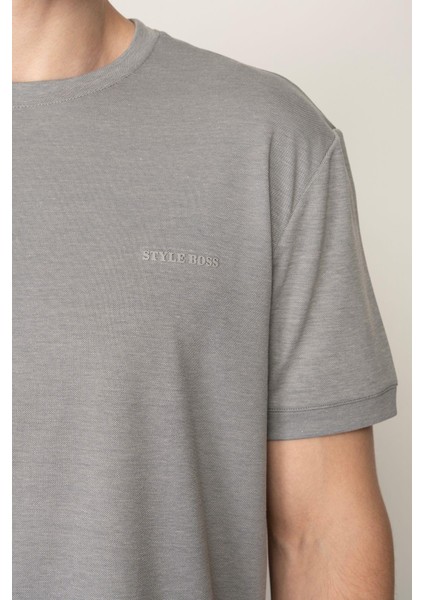 Gri Regular Fit Bisiklet Yaka Erkek T-Shirt E1023 indirimleri