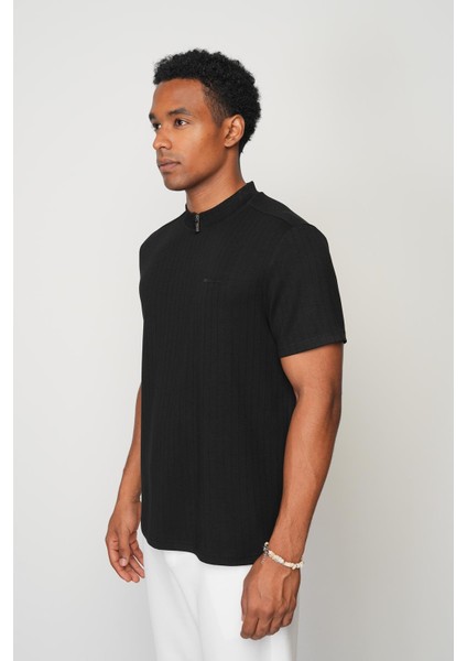 Siyah Regular Fit Dik Yaka Erkek T-Shirt E1013 fiyatları