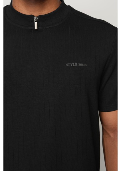 Siyah Regular Fit Dik Yaka Erkek T-Shirt E1013 modelleri