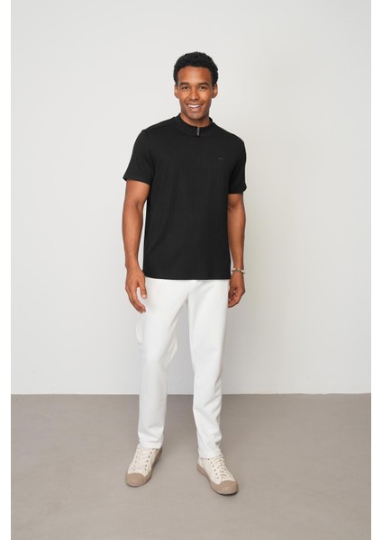 Siyah Regular Fit Dik Yaka Erkek T-Shirt E1013 fırsatları