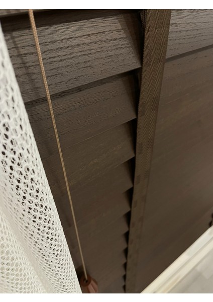 Koyu Kahverengi %100 Orijinal Ahşap Jaluzi Perde 50 mm Ofis Modern ve Tüm Mekanlar Için